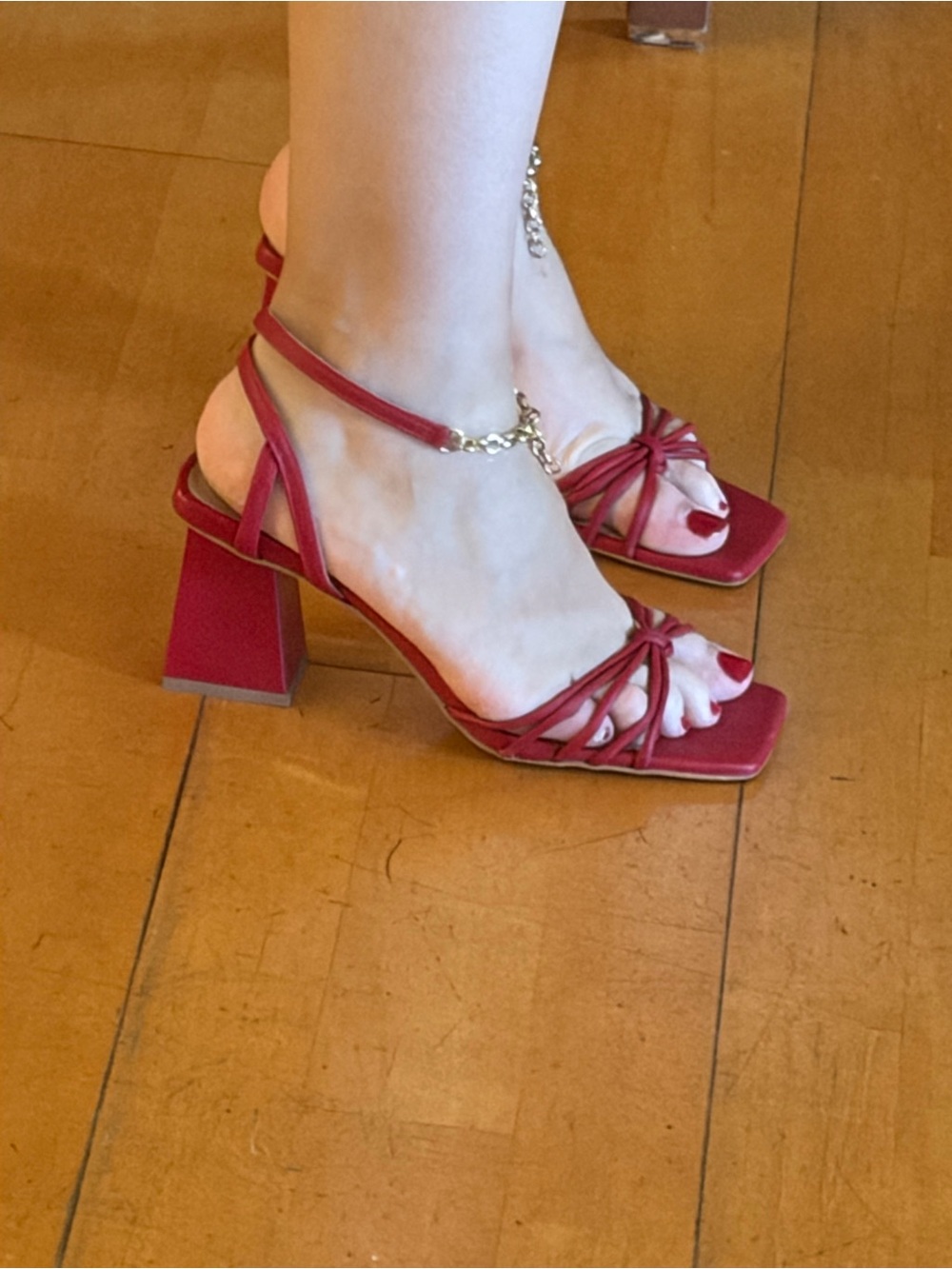 REVOLVE Red Strappy Square-Toe Ankle Tie Sandals